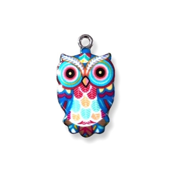 🔴 5 for $10 ONE Bright Owl Pendant Zinc Alloy Enamel - Picture 1 of 8